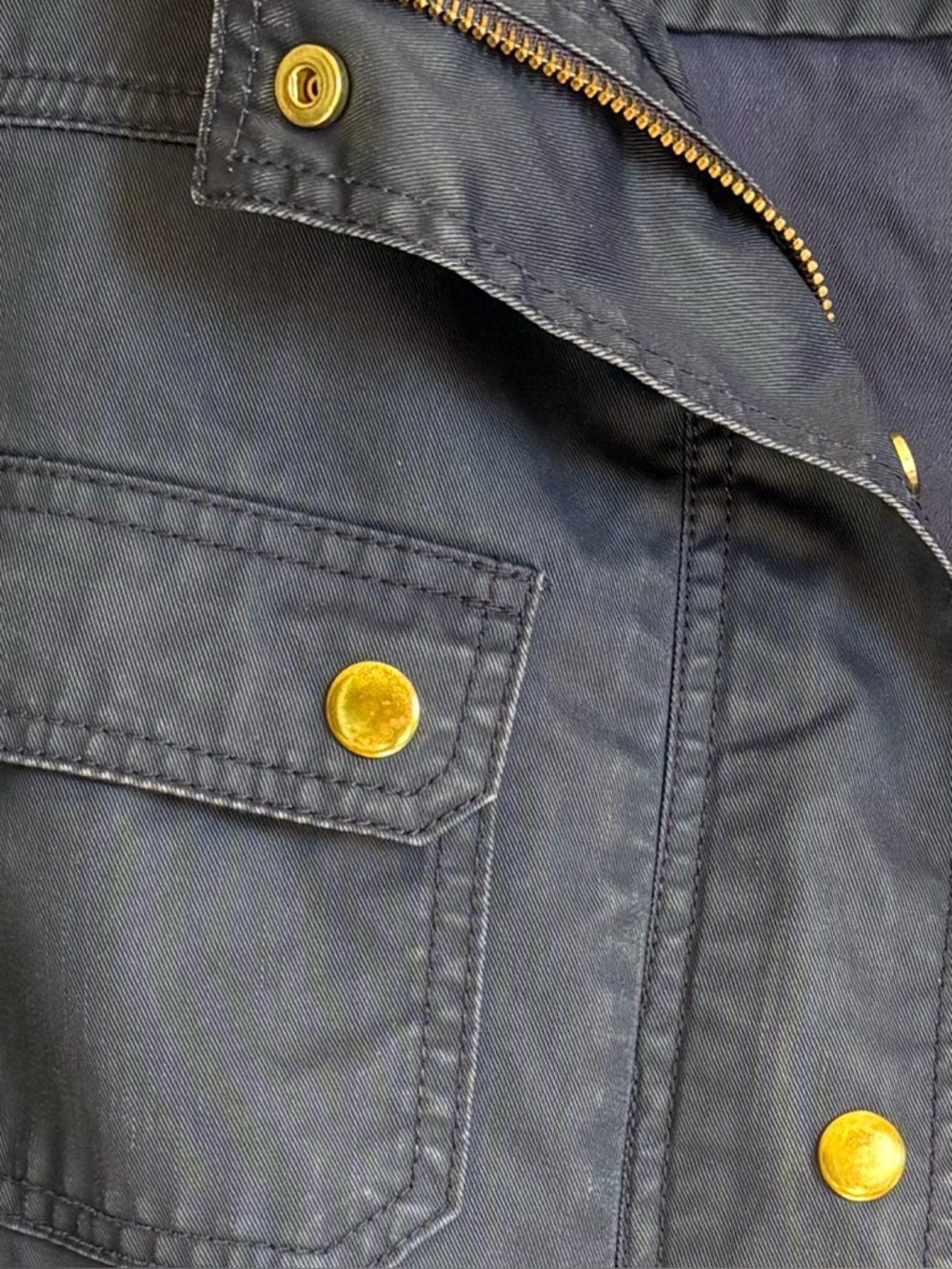 J Crew Navy Blue Utility/Field Jacket in Waxed Cotton w Distinctive Gold Snaps M - Picture 11 of 15